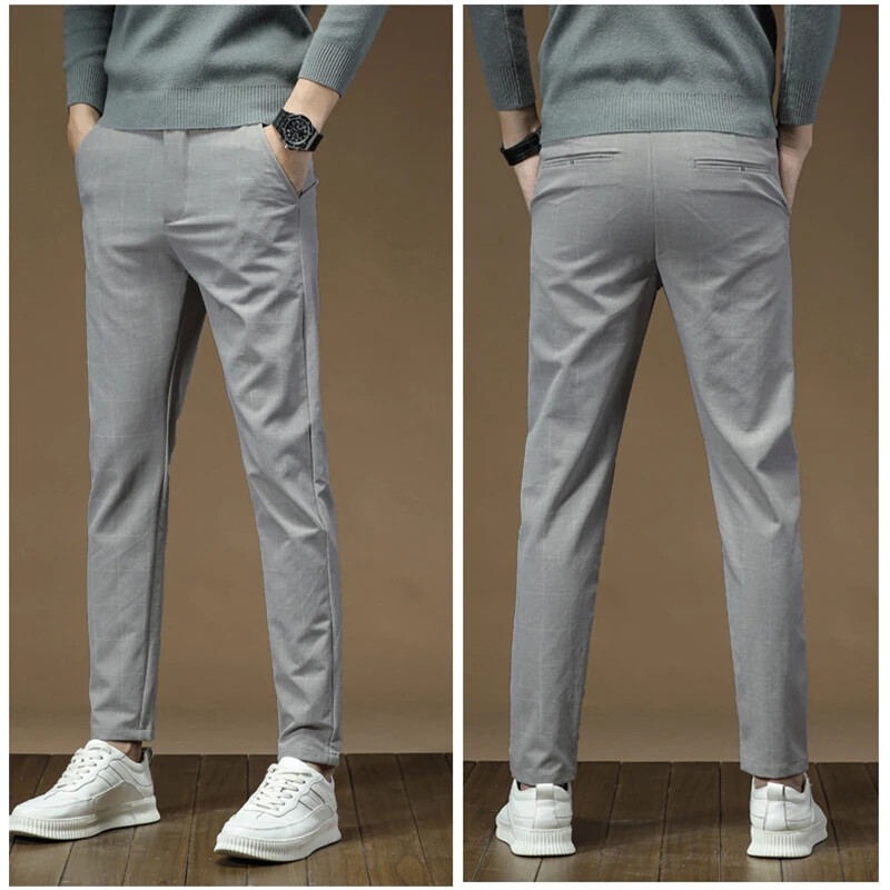 Uske karirane hlače s ravnim nogavicama Ležerne poslovne punk retro pencil hlače Muške prozračne hlače s uskim dizajnom visokog struka