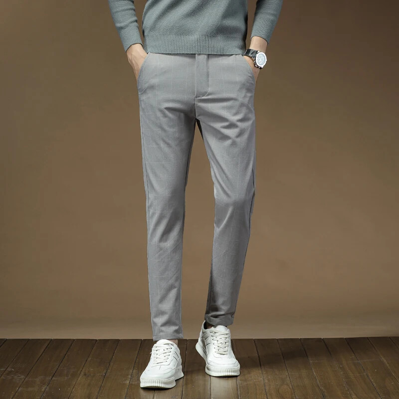 Uske karirane hlače s ravnim nogavicama Ležerne poslovne punk retro pencil hlače Muške prozračne hlače s uskim dizajnom visokog struka