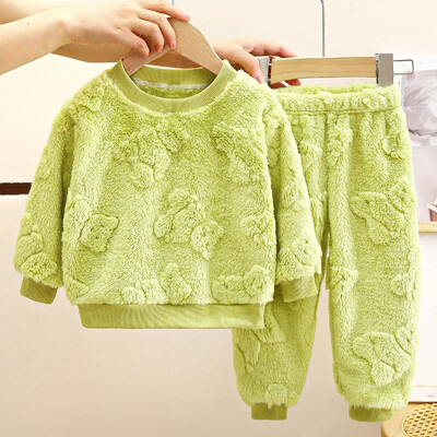 Νέα φθινοπωρινά χειμωνιάτικα παιδικά χοντρά ζεστά φανελένια πιτζάμες μωρό μακρύ μανίκι Πυτζάμες αγόρια κορίτσια Casual σετ ρούχων Πιτζάμες
