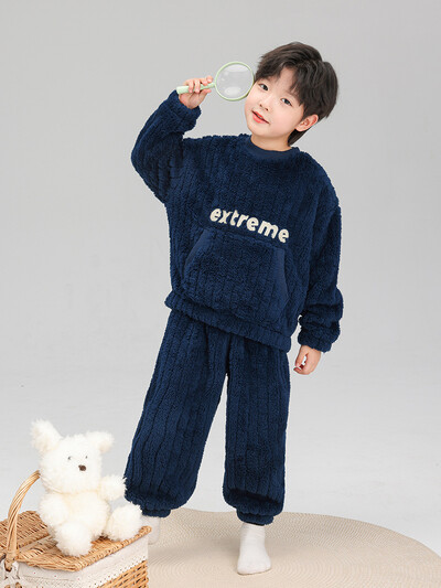 Fiú pizsama szettek Téli meleg felső + nadrág fehérnemű öltöny gyerekeknek plüss meleg tinédzser hálóruha ősz tél gyerekruhák