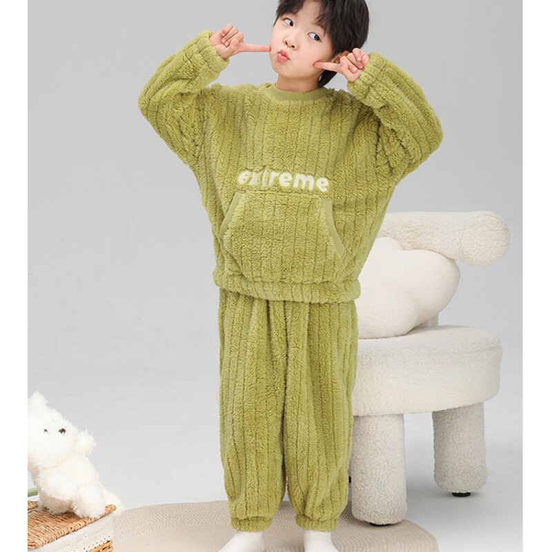 Fiú pizsama szettek Téli meleg felső + nadrág fehérnemű öltöny gyerekeknek plüss meleg tinédzser hálóruha ősz tél gyerekruhák