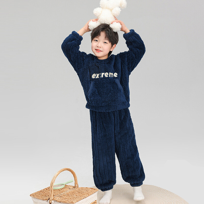 Fiú pizsama szettek Téli meleg felső + nadrág fehérnemű öltöny gyerekeknek plüss meleg tinédzser hálóruha ősz tél gyerekruhák