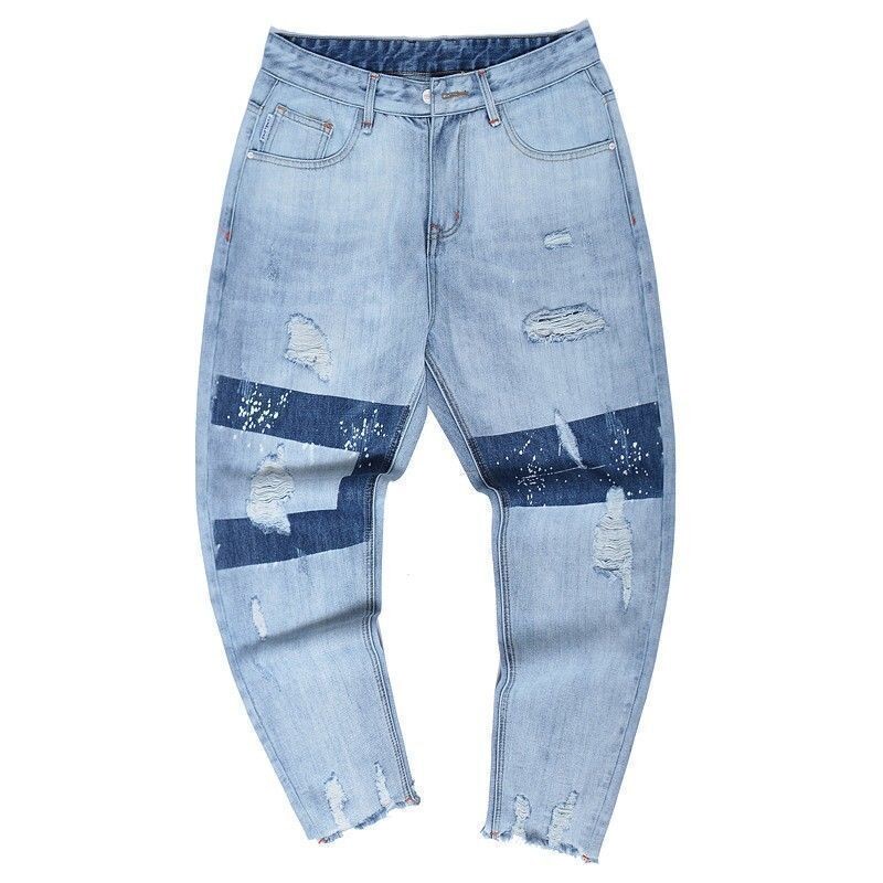 2023 Άνοιξη Καλοκαίρι Y2K Hole Cowboy Παντελόνι με μήκος μέχρι τον αστράγαλο Ανδρικό κορεατικό στιλ High Street Fashion Casual παντελόνι με μολύβι στο δρόμο