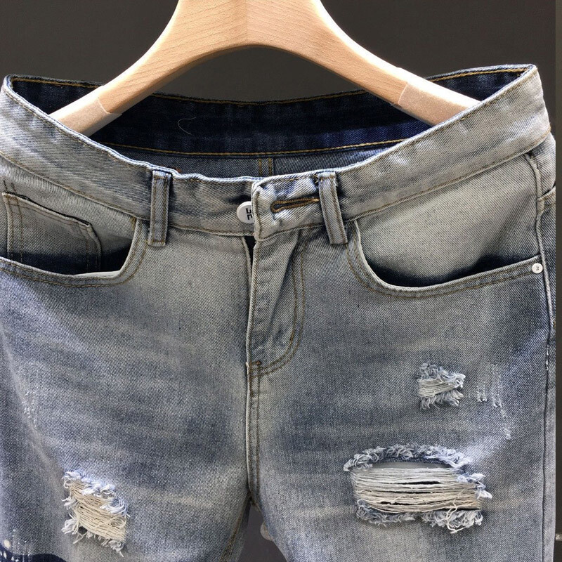 2023 Άνοιξη Καλοκαίρι Y2K Hole Cowboy Παντελόνι με μήκος μέχρι τον αστράγαλο Ανδρικό κορεατικό στιλ High Street Fashion Casual παντελόνι με μολύβι στο δρόμο