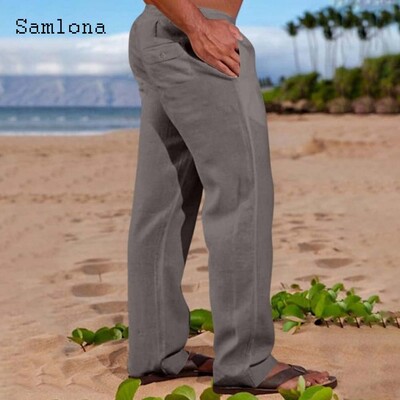 2024 Ανδρική μόδα Leisure Βαμβακερό λινό παντελόνι Μασίφ χακί παντελόνι μέχρι τον αστράγαλο σε συν μέγεθος Ανδρικό καθημερινό παντελόνι με κορδόνια