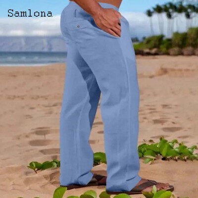 2024 Ανδρική μόδα Leisure Βαμβακερό λινό παντελόνι Μασίφ χακί παντελόνι μέχρι τον αστράγαλο σε συν μέγεθος Ανδρικό καθημερινό παντελόνι με κορδόνια