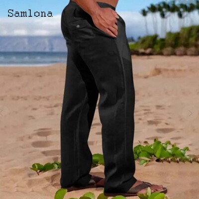 2024 Ανδρική μόδα Leisure Βαμβακερό λινό παντελόνι Μασίφ χακί παντελόνι μέχρι τον αστράγαλο σε συν μέγεθος Ανδρικό καθημερινό παντελόνι με κορδόνια