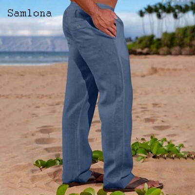 2024 Ανδρική μόδα Leisure Βαμβακερό λινό παντελόνι Μασίφ χακί παντελόνι μέχρι τον αστράγαλο σε συν μέγεθος Ανδρικό καθημερινό παντελόνι με κορδόνια