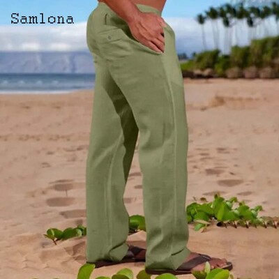 2024 Ανδρική μόδα Leisure Βαμβακερό λινό παντελόνι Μασίφ χακί παντελόνι μέχρι τον αστράγαλο σε συν μέγεθος Ανδρικό καθημερινό παντελόνι με κορδόνια