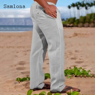 2024 Ανδρική μόδα Leisure Βαμβακερό λινό παντελόνι Μασίφ χακί παντελόνι μέχρι τον αστράγαλο σε συν μέγεθος Ανδρικό καθημερινό παντελόνι με κορδόνια