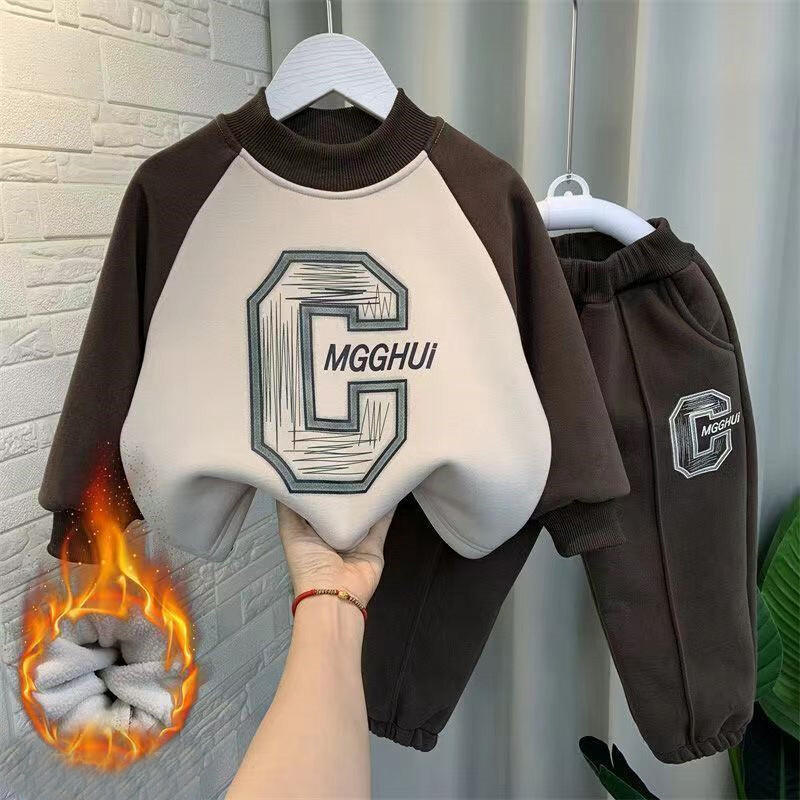 Παιδικά μπλουζάκια με επένδυση Σετ Αγόρια Χειμερινά Παχύ ζεστό κοστούμι Παιδικό Trend Top+Pants 2 τεμ.