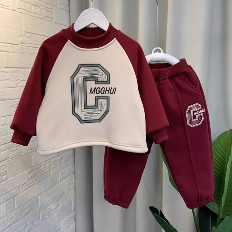 Παιδικά μπλουζάκια με επένδυση Σετ Αγόρια Χειμερινά Παχύ ζεστό κοστούμι Παιδικό Trend Top+Pants 2 τεμ.