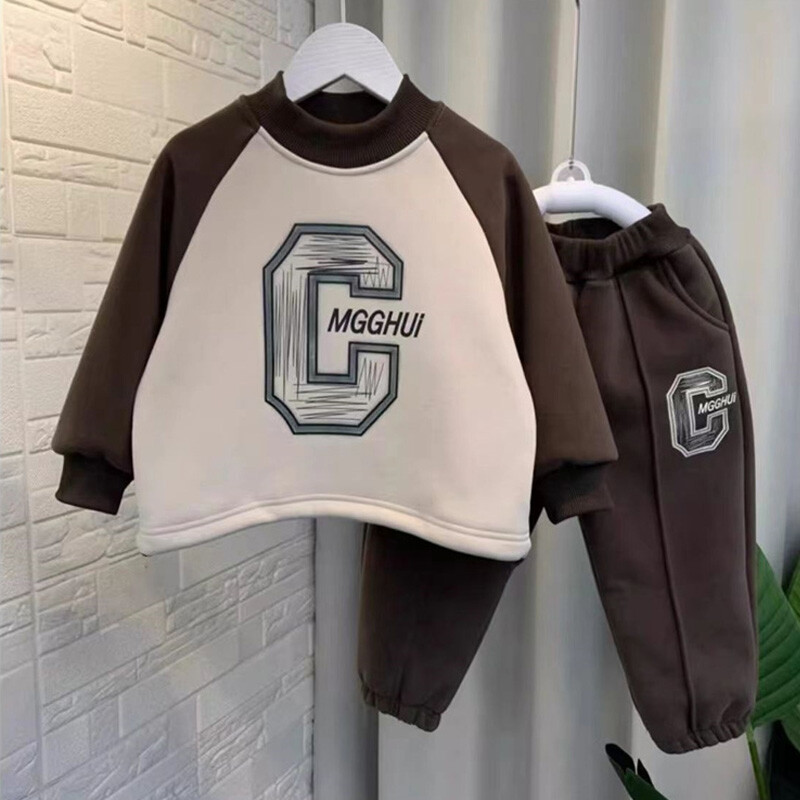 Παιδικά μπλουζάκια με επένδυση Σετ Αγόρια Χειμερινά Παχύ ζεστό κοστούμι Παιδικό Trend Top+Pants 2 τεμ.