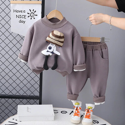 Ziemas biezs, flīsa odere, apaļa kakla sporta krekls, zīdaiņu zēnu multfilmu bikses ar garām piedurknēm, 2-daļīgs komplekts vairumtirdzniecība