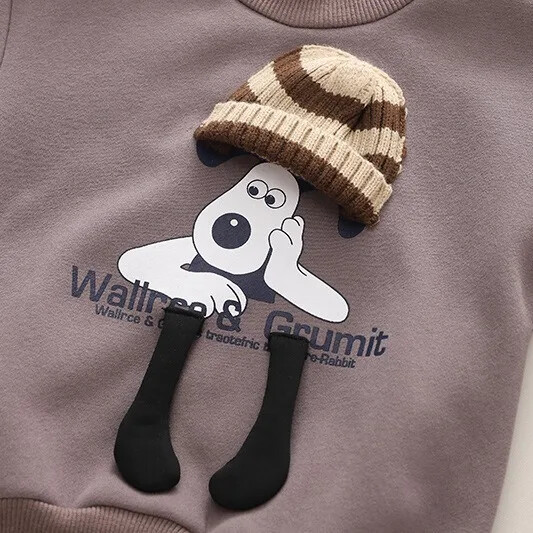 Ziemas biezs, flīsa odere, apaļa kakla sporta krekls, zīdaiņu zēnu multfilmu bikses ar garām piedurknēm, 2-daļīgs komplekts vairumtirdzniecība