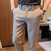 Muškarci, jednobojne odijelne hlače s elastičnim strukom, visokokvalitetne poslovne, ležerne, uske uredske hlače za društvene zabave, muška odjeća