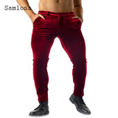 Κομψό ανδρικό παντελόνι μολύβι 2024 Μασίφ Κόκκινο Κόκκινο Μαλακό βελούδινο παντελόνι με μέση μέση ανδρικό vintage παντελόνι τσέπης