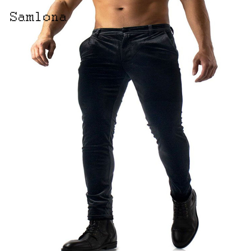 Κομψό ανδρικό παντελόνι μολύβι 2024 Μασίφ Κόκκινο Κόκκινο Μαλακό βελούδινο παντελόνι με μέση μέση ανδρικό vintage παντελόνι τσέπης