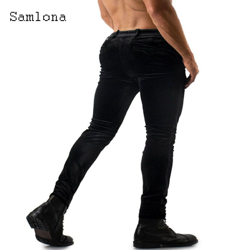 Κομψό ανδρικό παντελόνι μολύβι 2024 Μασίφ Κόκκινο Κόκκινο Μαλακό βελούδινο παντελόνι με μέση μέση ανδρικό vintage παντελόνι τσέπης