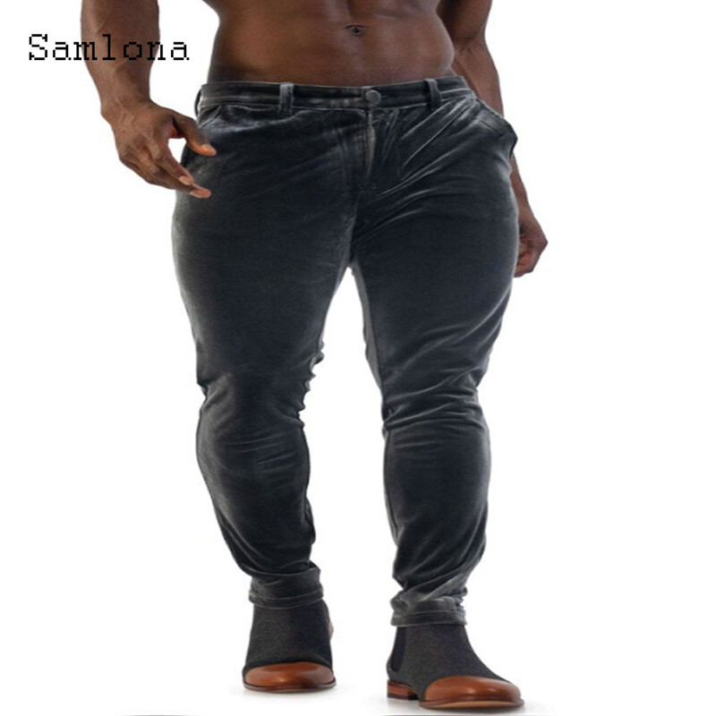 Κομψό ανδρικό παντελόνι μολύβι 2024 Μασίφ Κόκκινο Κόκκινο Μαλακό βελούδινο παντελόνι με μέση μέση ανδρικό vintage παντελόνι τσέπης