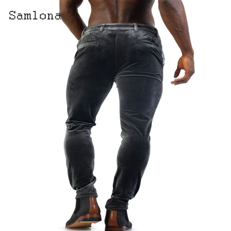 Κομψό ανδρικό παντελόνι μολύβι 2024 Μασίφ Κόκκινο Κόκκινο Μαλακό βελούδινο παντελόνι με μέση μέση ανδρικό vintage παντελόνι τσέπης