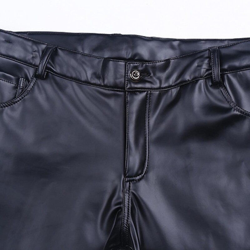 Pantaloni bărbați din piele artificială Pantaloni neted slim Fit buzunare talie mijlocie elastic moale pantaloni lungi de club pentru motociclete