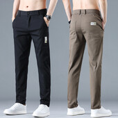 Ανοιξιάτικη καλοκαιρινή μόδα Ανδρικές απλικέ Casual Παντελόνι Καφέ ελαστικό λεπτό παντελόνι επώνυμα Νέο άνετο τέντωμα παντελόνι στη μέση