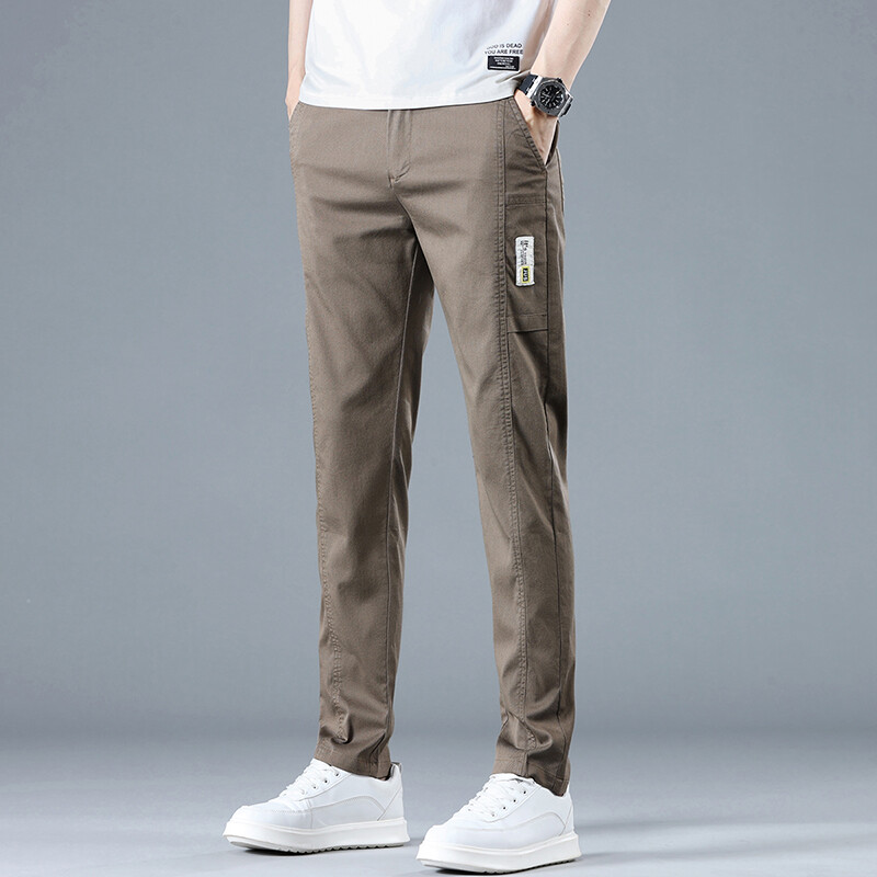 Ανοιξιάτικη καλοκαιρινή μόδα Ανδρικές απλικέ Casual Παντελόνι Καφέ ελαστικό λεπτό παντελόνι επώνυμα Νέο άνετο τέντωμα παντελόνι στη μέση