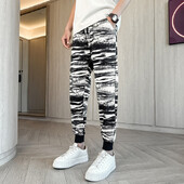 Vīriešu vasaras bikses korejiešu grezns apģērbs potītes garumā, šaurs pieguļošs svītrains skriešanas bikses vīriešiem visiem atbilst ērtas bikses vīrietim