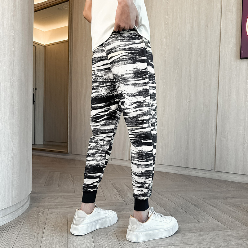 Vīriešu vasaras bikses korejiešu grezns apģērbs potītes garumā, šaurs pieguļošs svītrains skriešanas bikses vīriešiem visiem atbilst ērtas bikses vīrietim