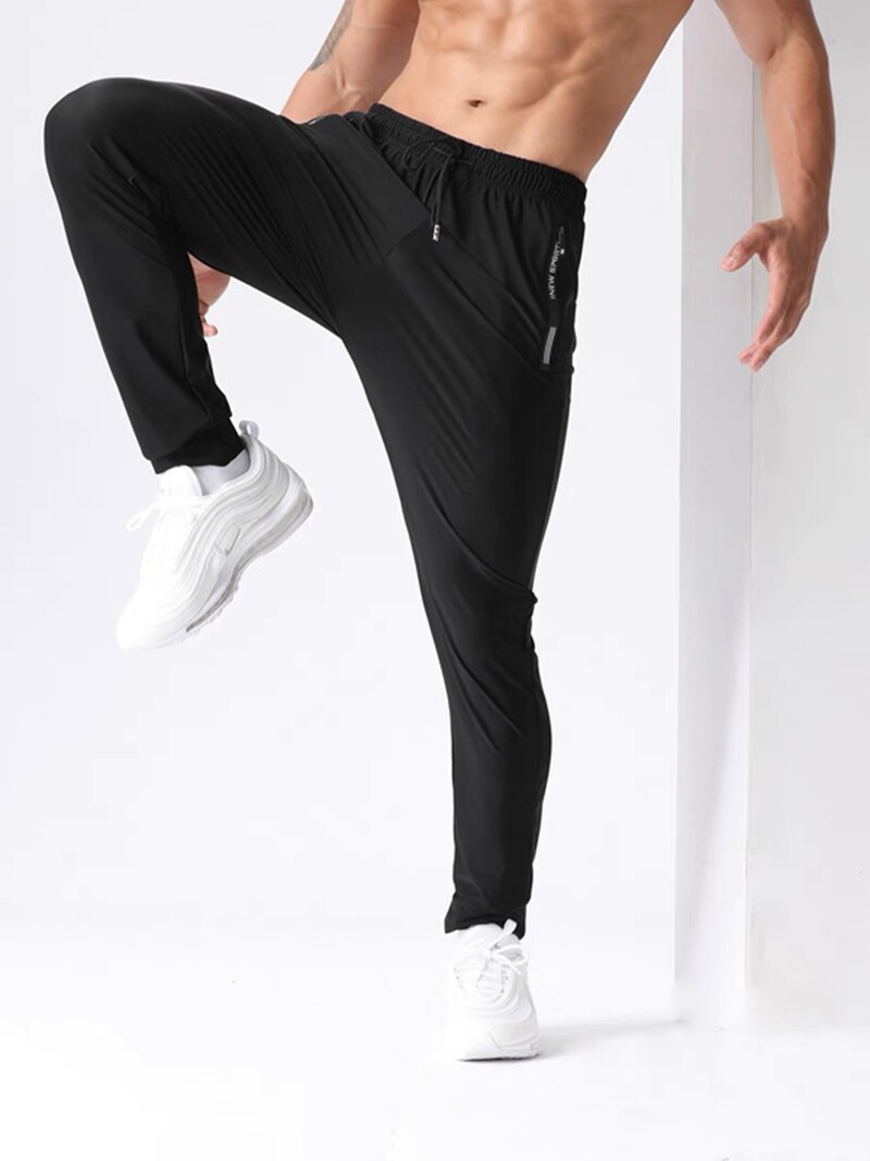 Pantaloni casual din mătase de gheață pentru bărbați, vară, cu uscare rapidă, cu aer condiționat, pantaloni largi, drepti, pantaloni sport cu elastic înalt, culoare solidă