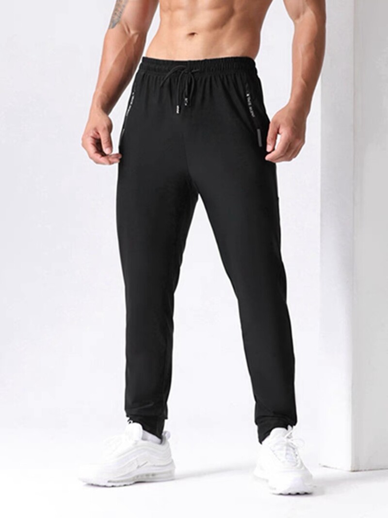 Pantaloni casual din mătase de gheață pentru bărbați, vară, cu uscare rapidă, cu aer condiționat, pantaloni largi, drepti, pantaloni sport cu elastic înalt, culoare solidă
