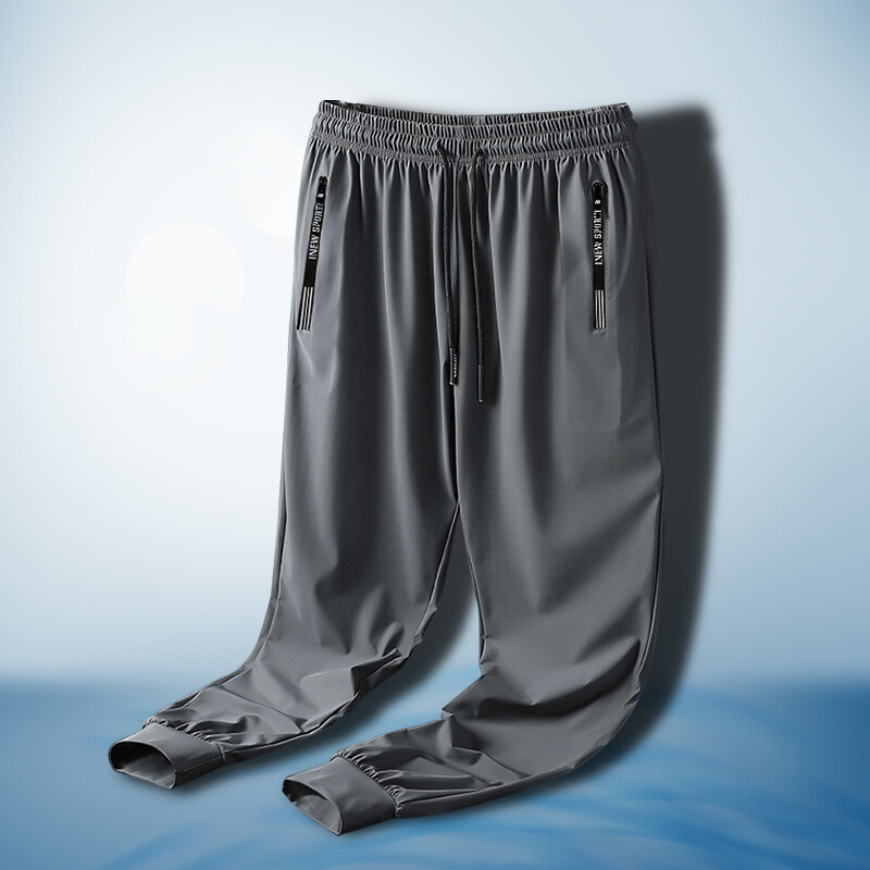 Pantaloni casual din mătase de gheață pentru bărbați, vară, cu uscare rapidă, cu aer condiționat, pantaloni largi, drepti, pantaloni sport cu elastic înalt, culoare solidă