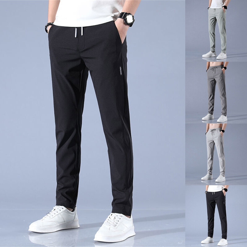 Ανδρικό παντελόνι Ice Silk 2023 Καλοκαίρι Νέο μαύρο γκρι λεπτό επαγγελματικό καθημερινό παντελόνι Εξωτερικό ελαστικό αναπνεύσιμο ίσιο παντελόνι φούτερ