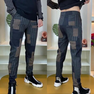 Φθινοπωρινό χειμερινό κορεάτικο φούτερ παντελόνι Casual Παντελόνι Ανδρικό ελαστικό πλάτος καρό με έξι τσέπες παντελόνι χαρέμι Τζόγκερ παντελόνι