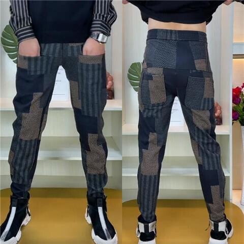 Φθινοπωρινό χειμερινό κορεάτικο φούτερ παντελόνι Casual Παντελόνι Ανδρικό ελαστικό πλάτος καρό με έξι τσέπες παντελόνι χαρέμι Τζόγκερ παντελόνι