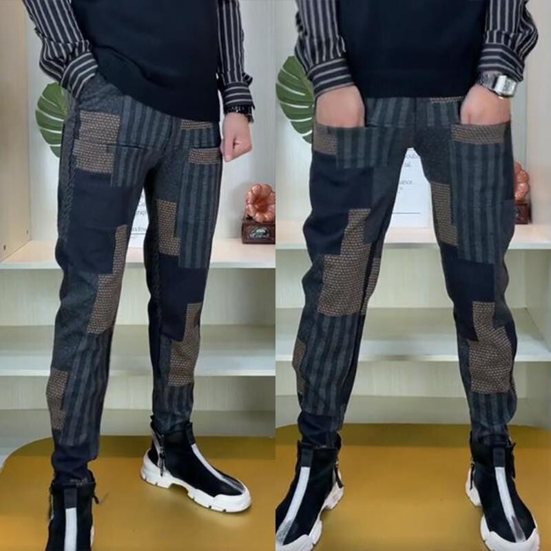 Φθινοπωρινό χειμερινό κορεάτικο φούτερ παντελόνι Casual Παντελόνι Ανδρικό ελαστικό πλάτος καρό με έξι τσέπες παντελόνι χαρέμι Τζόγκερ παντελόνι