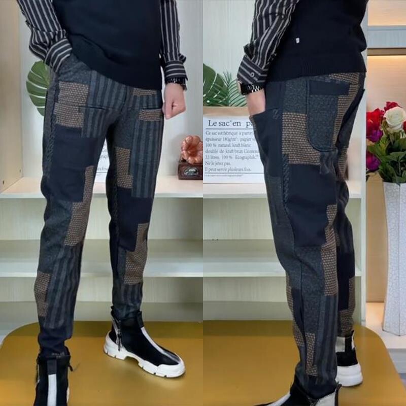 Φθινοπωρινό χειμερινό κορεάτικο φούτερ παντελόνι Casual Παντελόνι Ανδρικό ελαστικό πλάτος καρό με έξι τσέπες παντελόνι χαρέμι Τζόγκερ παντελόνι