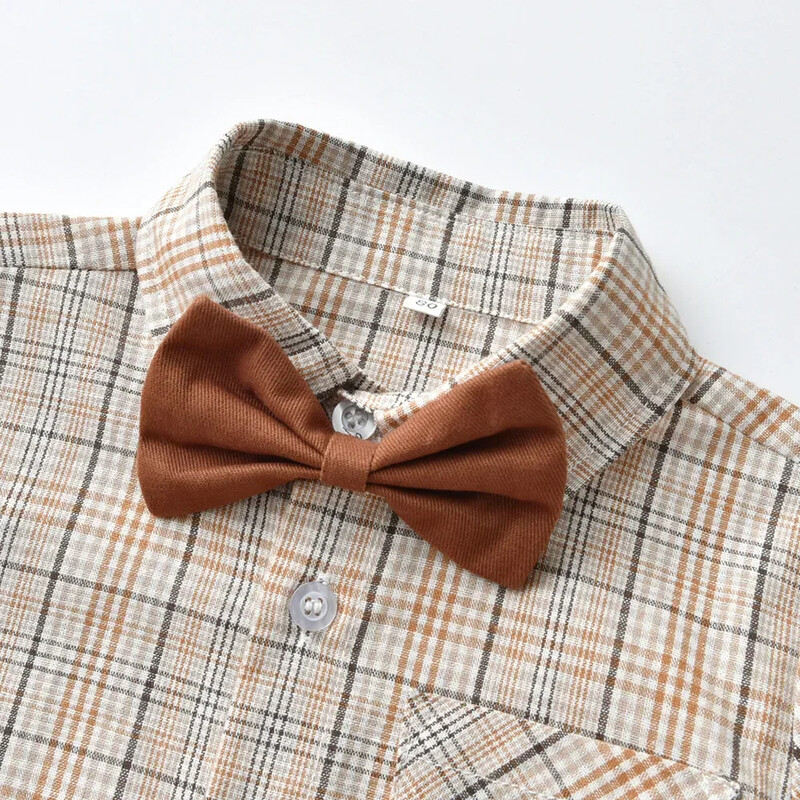 Set cămașă și pantaloni cu bretele pentru băieți de toamnă cu mânecă lungă în carouri Set pantaloni cu bretele băieți pentru băieți Pantaloni roșii cu bretele pentru băiat Cămașă din bumbac 70-160 cm