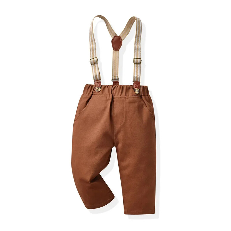 Set cămașă și pantaloni cu bretele pentru băieți de toamnă cu mânecă lungă în carouri Set pantaloni cu bretele băieți pentru băieți Pantaloni roșii cu bretele pentru băiat Cămașă din bumbac 70-160 cm