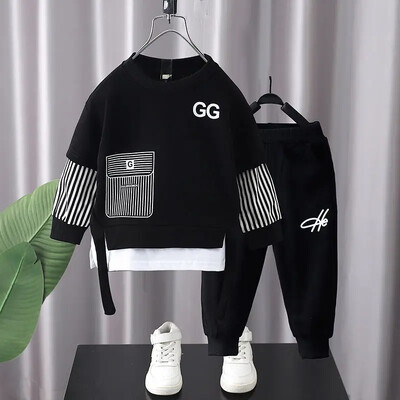 Proljeće Jesen Odijelo za dječake Dvodijelni Illusion Sweatshirt Hlače za slobodno vrijeme Dječja sportska odjeća za srednju do veliku djecu