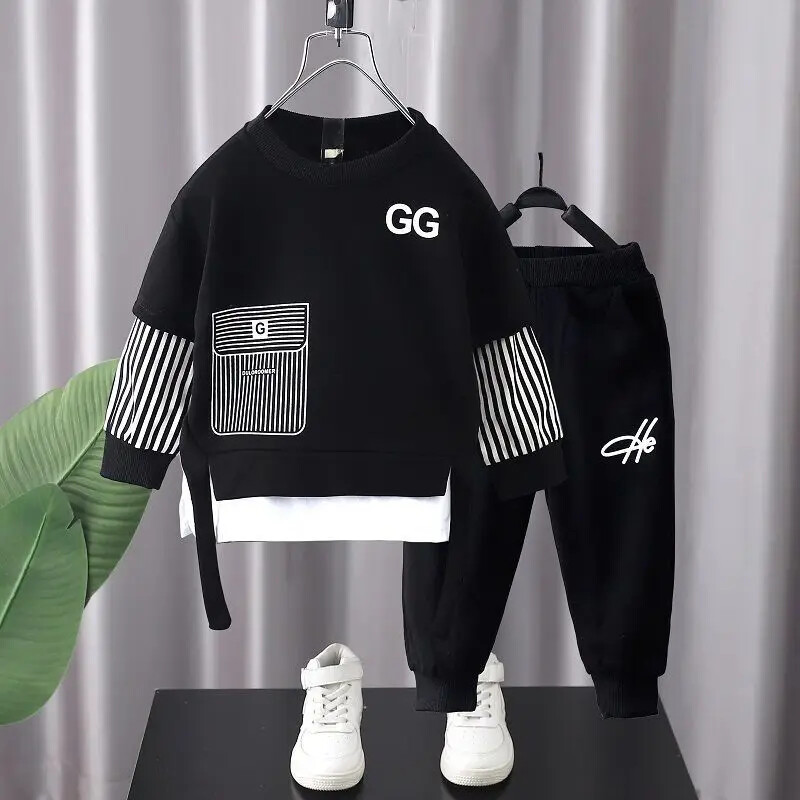 Proljeće Jesen Odijelo za dječake Dvodijelni Illusion Sweatshirt Hlače za slobodno vrijeme Dječja sportska odjeća za srednju do veliku djecu