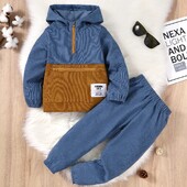 4-7 éves gyerekek fiú divat ruhák öltöny hosszú ujjú kapucnis felső + nadrág 2 DB Téli jelmez Gyermek fiú sport stílusú ruhák