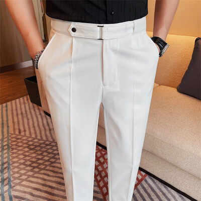 2024 Moda de vară Design cu centură Pantaloni de costum cu talie înaltă Culoare uni Business Slim Fit Formal Nunta Rochie socială Pantaloni glezne 38-28