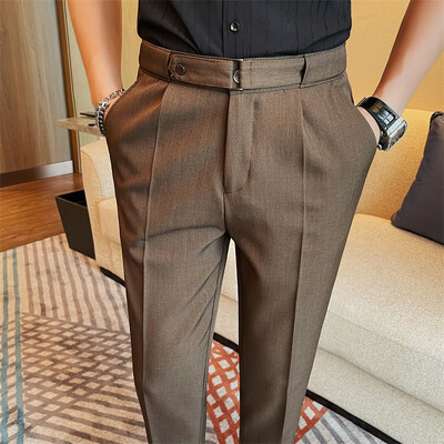 2024 Moda de vară Design cu centură Pantaloni de costum cu talie înaltă Culoare uni Business Slim Fit Formal Nunta Rochie socială Pantaloni glezne 38-28