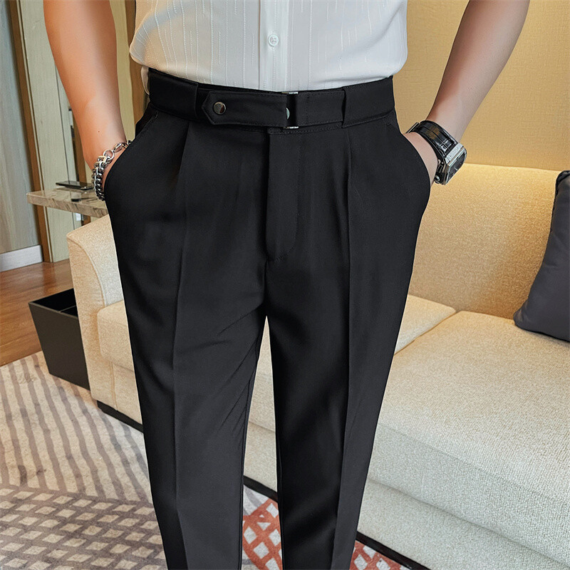 2024 Moda de vară Design cu centură Pantaloni de costum cu talie înaltă Culoare uni Business Slim Fit Formal Nunta Rochie socială Pantaloni glezne 38-28