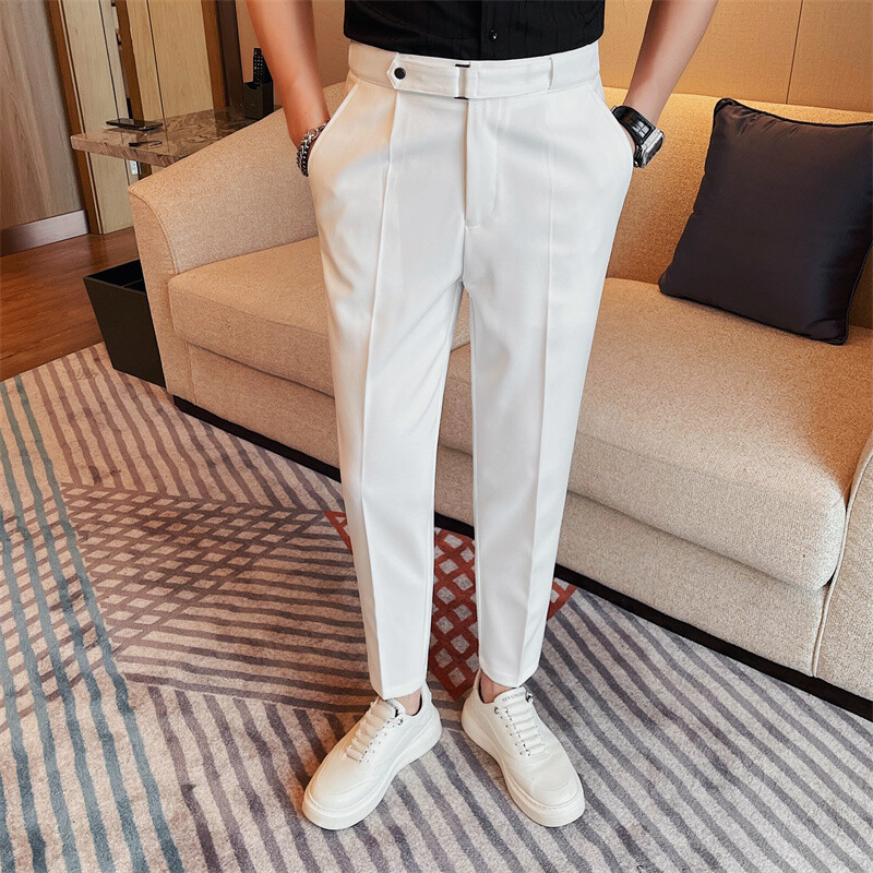 2024 Moda de vară Design cu centură Pantaloni de costum cu talie înaltă Culoare uni Business Slim Fit Formal Nunta Rochie socială Pantaloni glezne 38-28