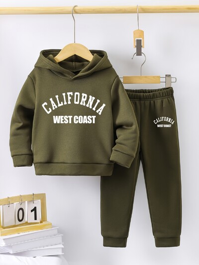 2 kompleta Jesen i zima nova ležerna udobna sportska topla majica s kapuljačom i trenirka s printom za dječake