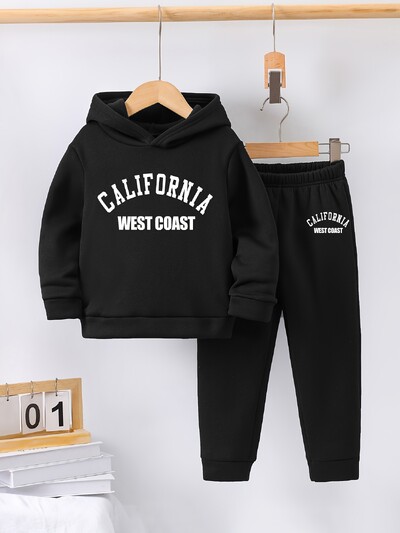 2 kompleta Jesen i zima nova ležerna udobna sportska topla majica s kapuljačom i trenirka s printom za dječake