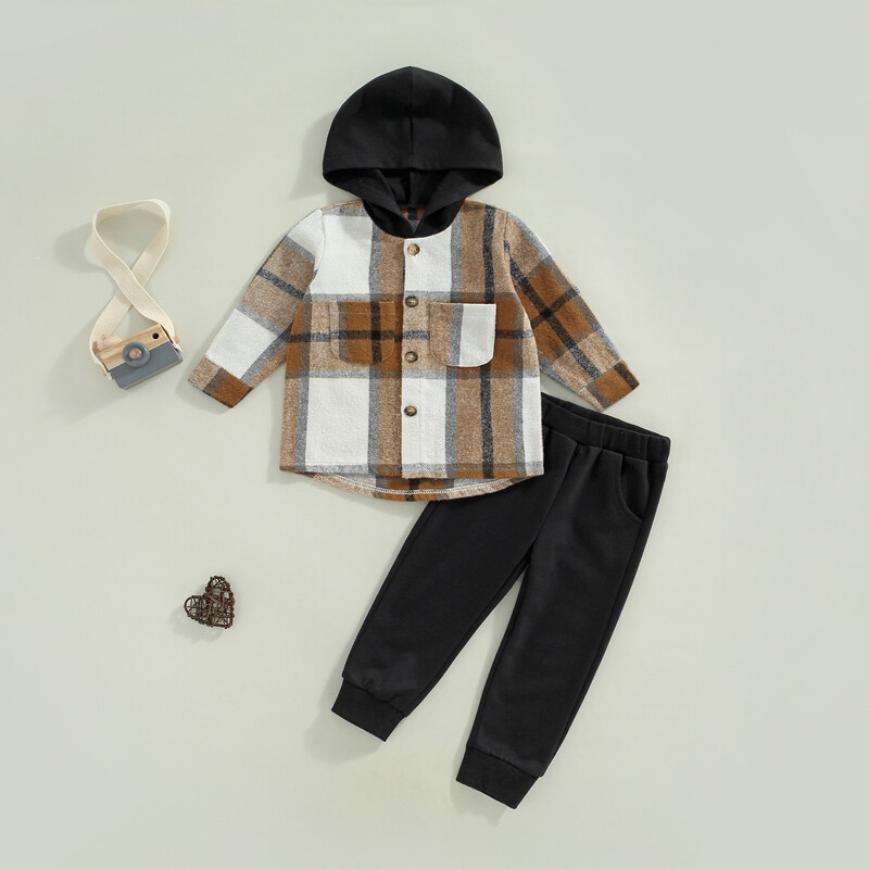 1-6 ani Haine pentru bebeluși băieți fată ținută în carouri cu mânecă lungă, cu buton, hanorac, pantaloni de sport elastic, seturi de iarnă pentru copii